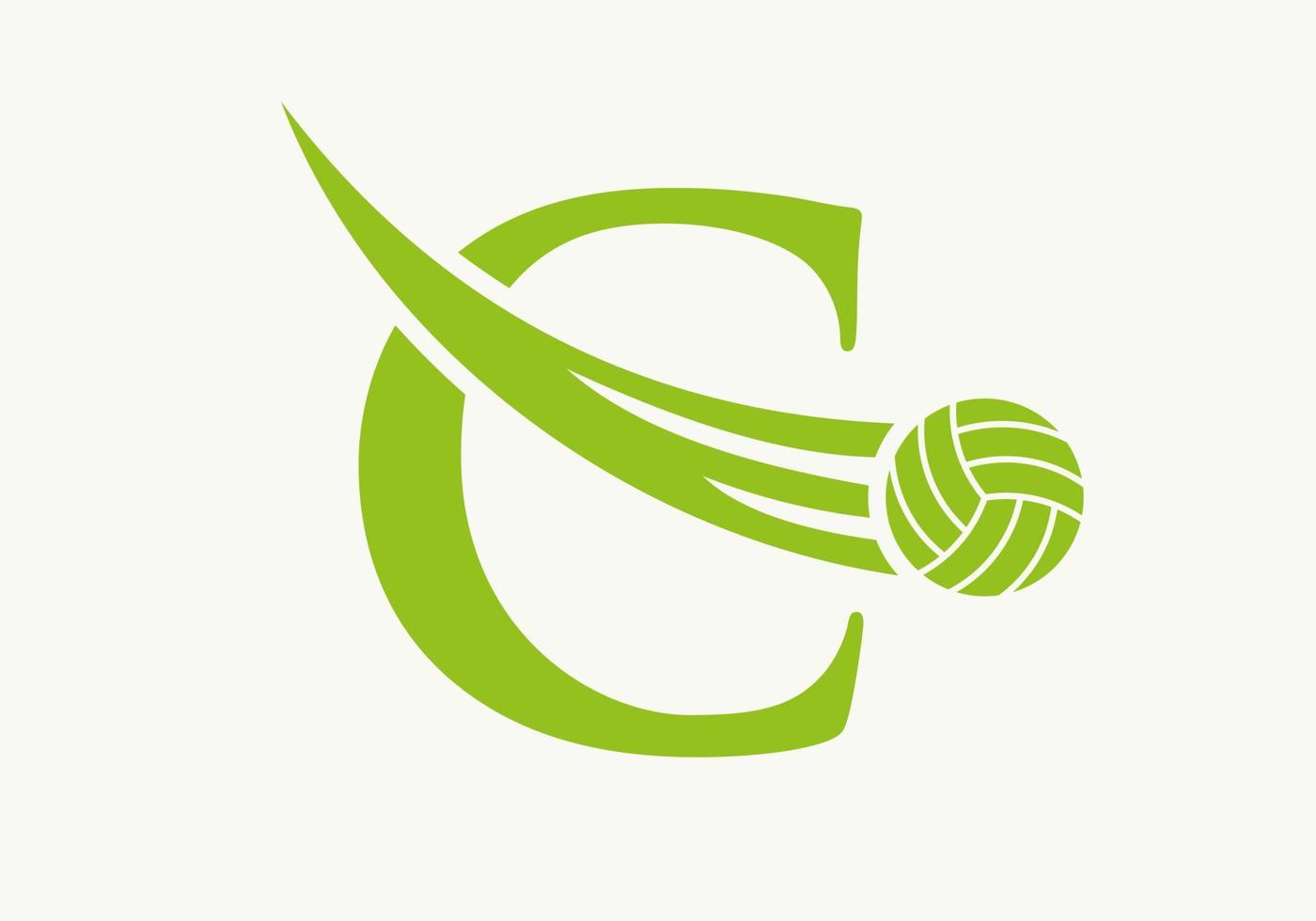 signo de diseño del logotipo de voleibol de letra c. plantilla de vector de símbolo de logotipo de deportes de voleibol