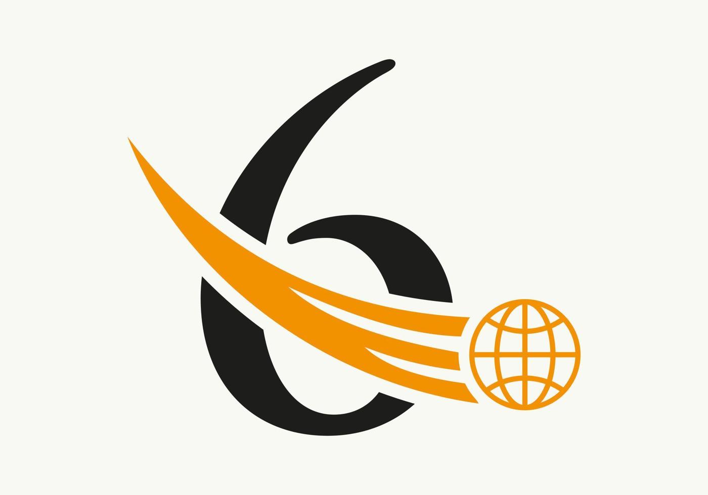 concepto de logotipo mundial de letra 6 con plantilla de vector de icono global en movimiento