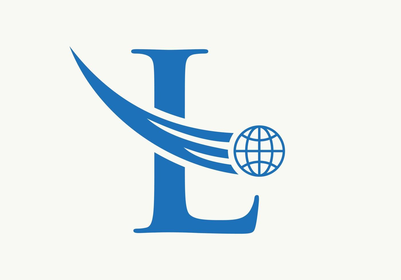 Letter L World Logo Concept With Moving Global Icon Vector Template