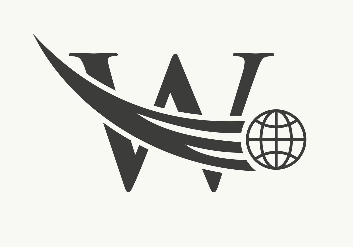 Letter W World Logo Concept With Moving Global Icon Vector Template