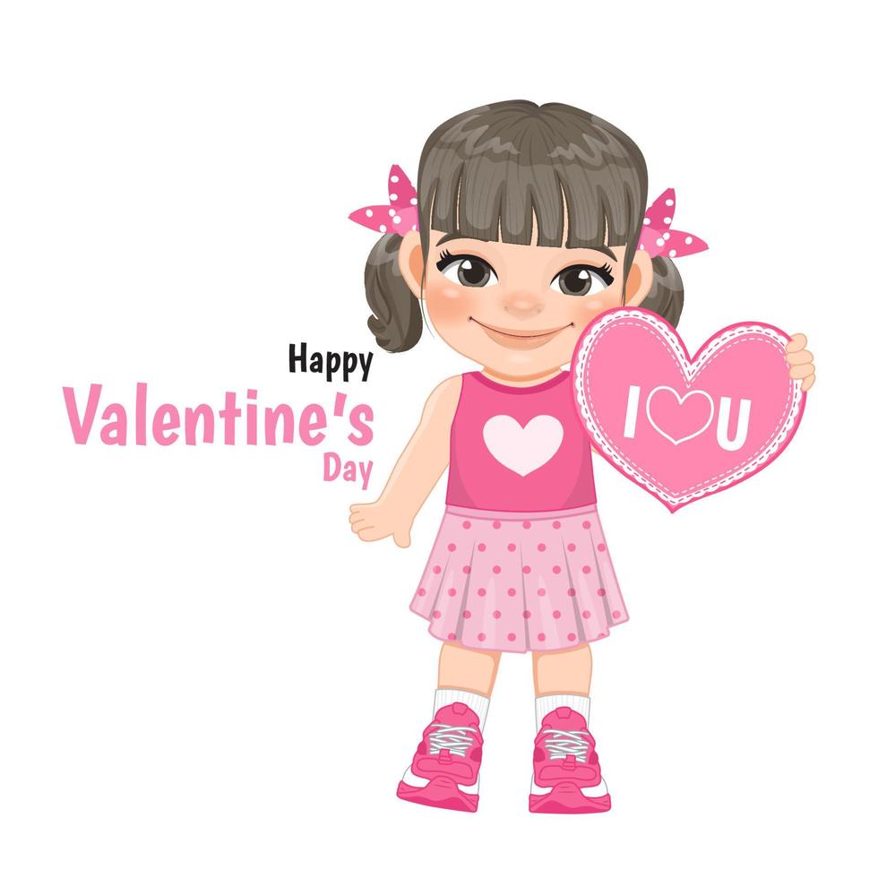 Valentine s day with little girl holding heart sign cartoon character design vector