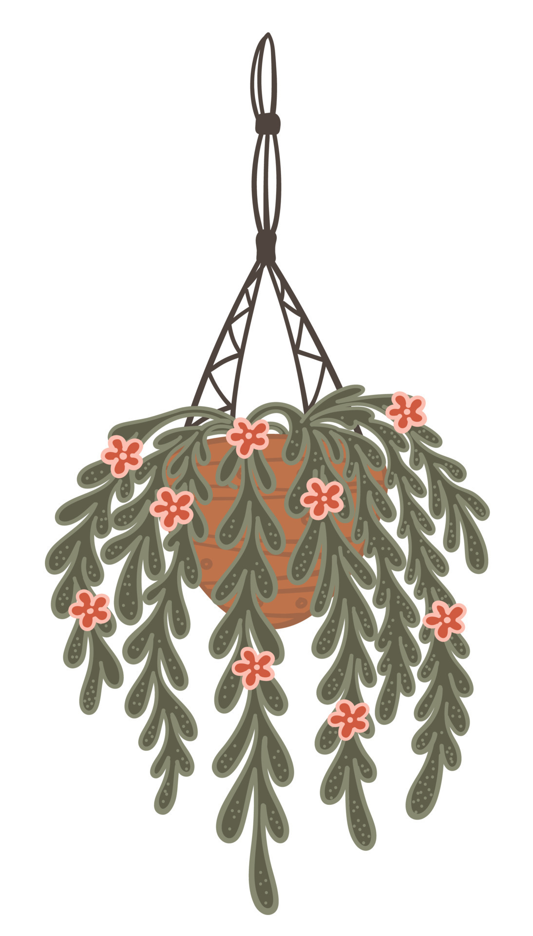 Hanging houseplant in pot and net, decor for home 19498341 Vector Art at  Vecteezy
