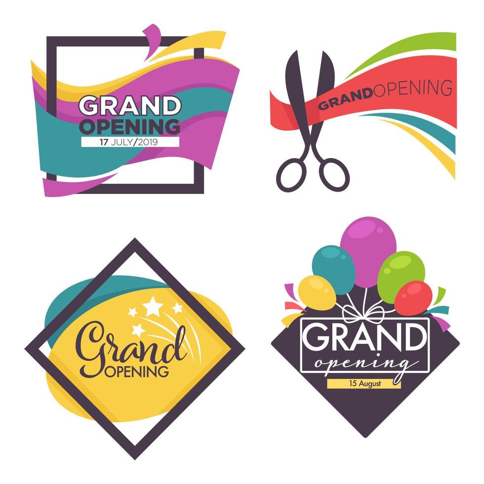 Ribbon and scissors balloons and confetti grand opening isolated icons vecto vector