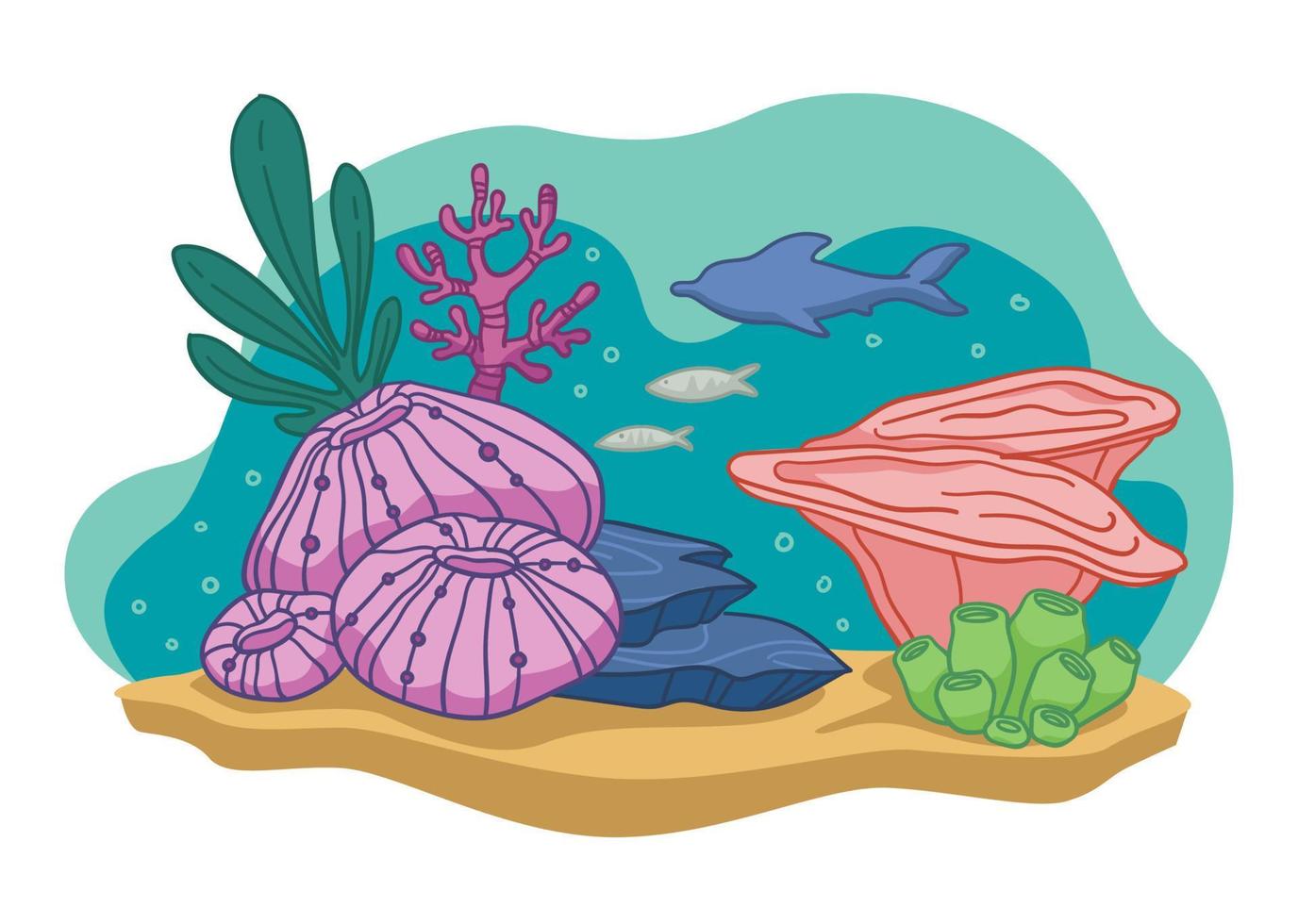 Aquarium or ocean, sea bottom with flora and fish vector