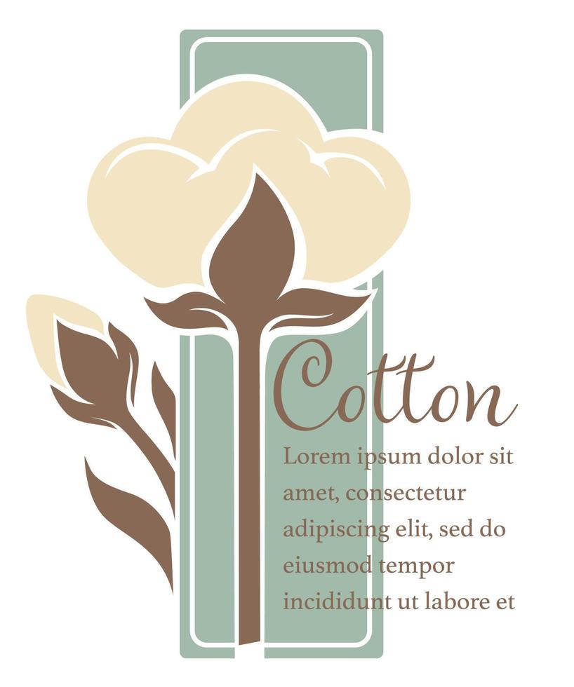 Cotton isolated icons pure and organic product vector textile industry field plant emblem