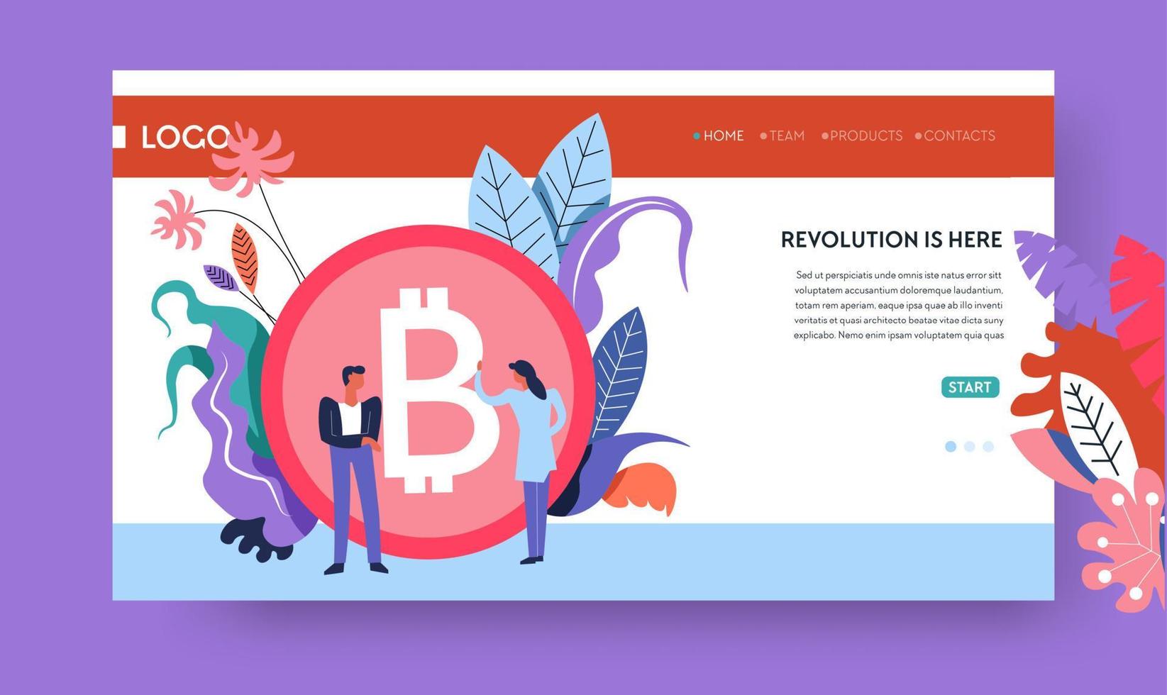 Cryptocurrency marketplace Internet web page template bitcoin stock exchange vector online