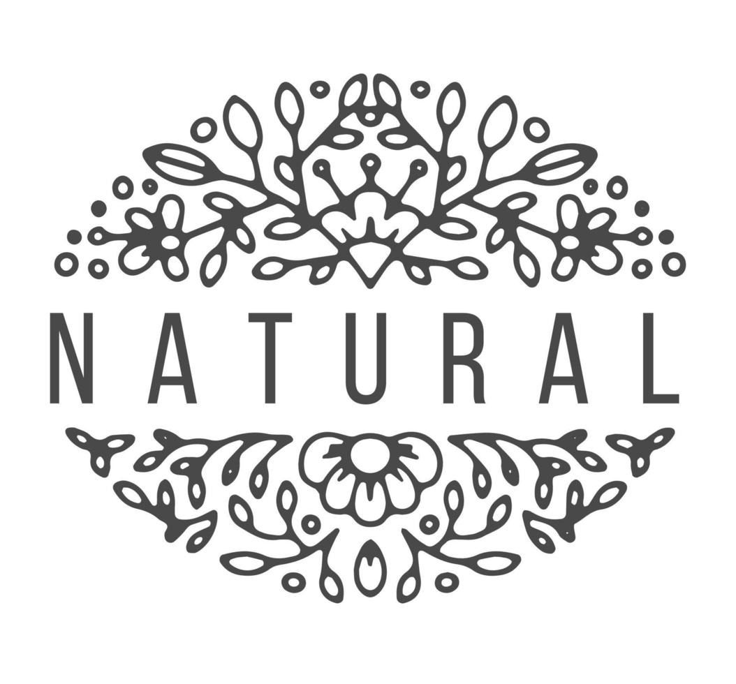 Organic and natural product label with plants vector