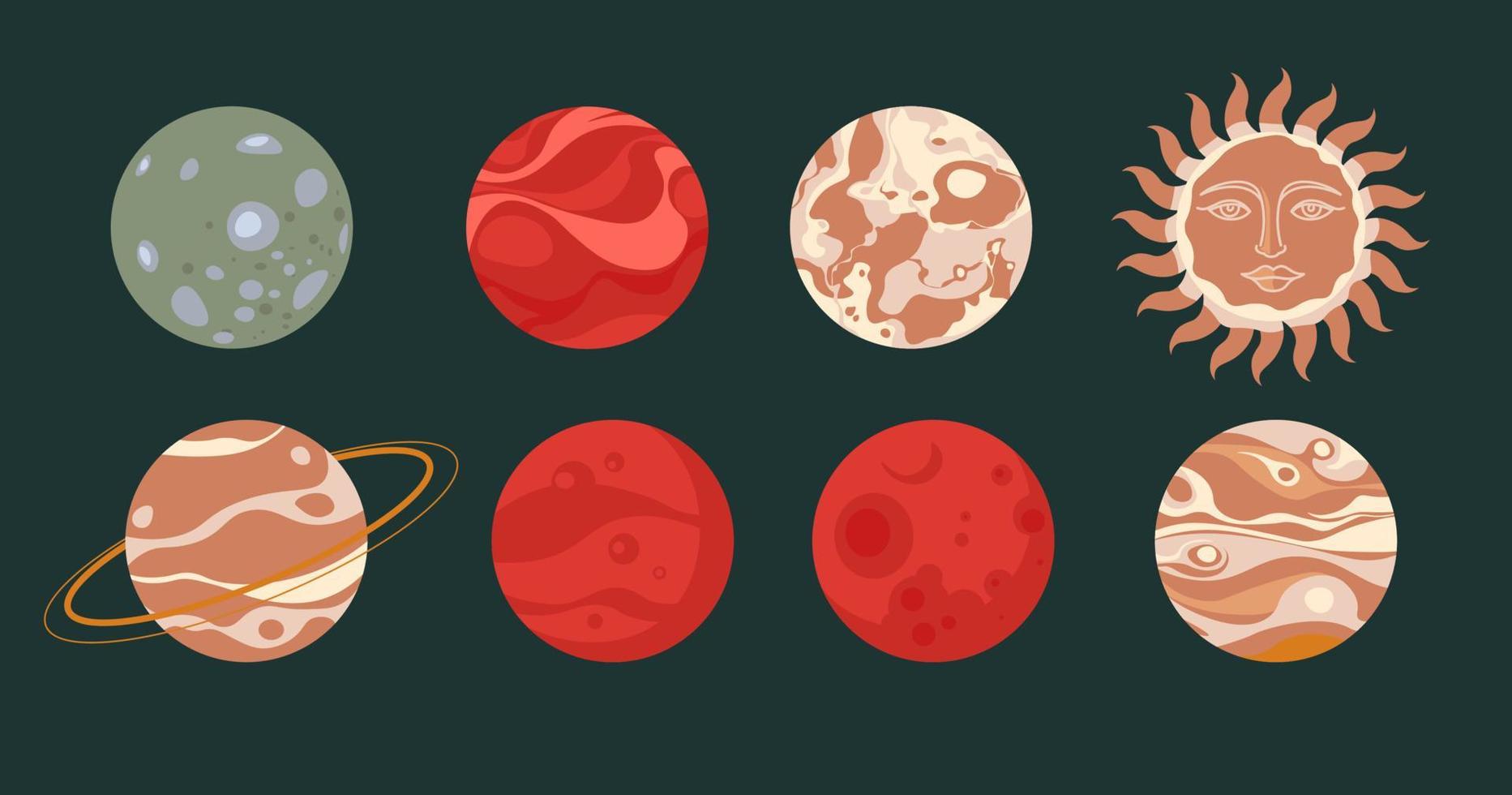 planetas del sistema solar en filas, vector del espacio exterior