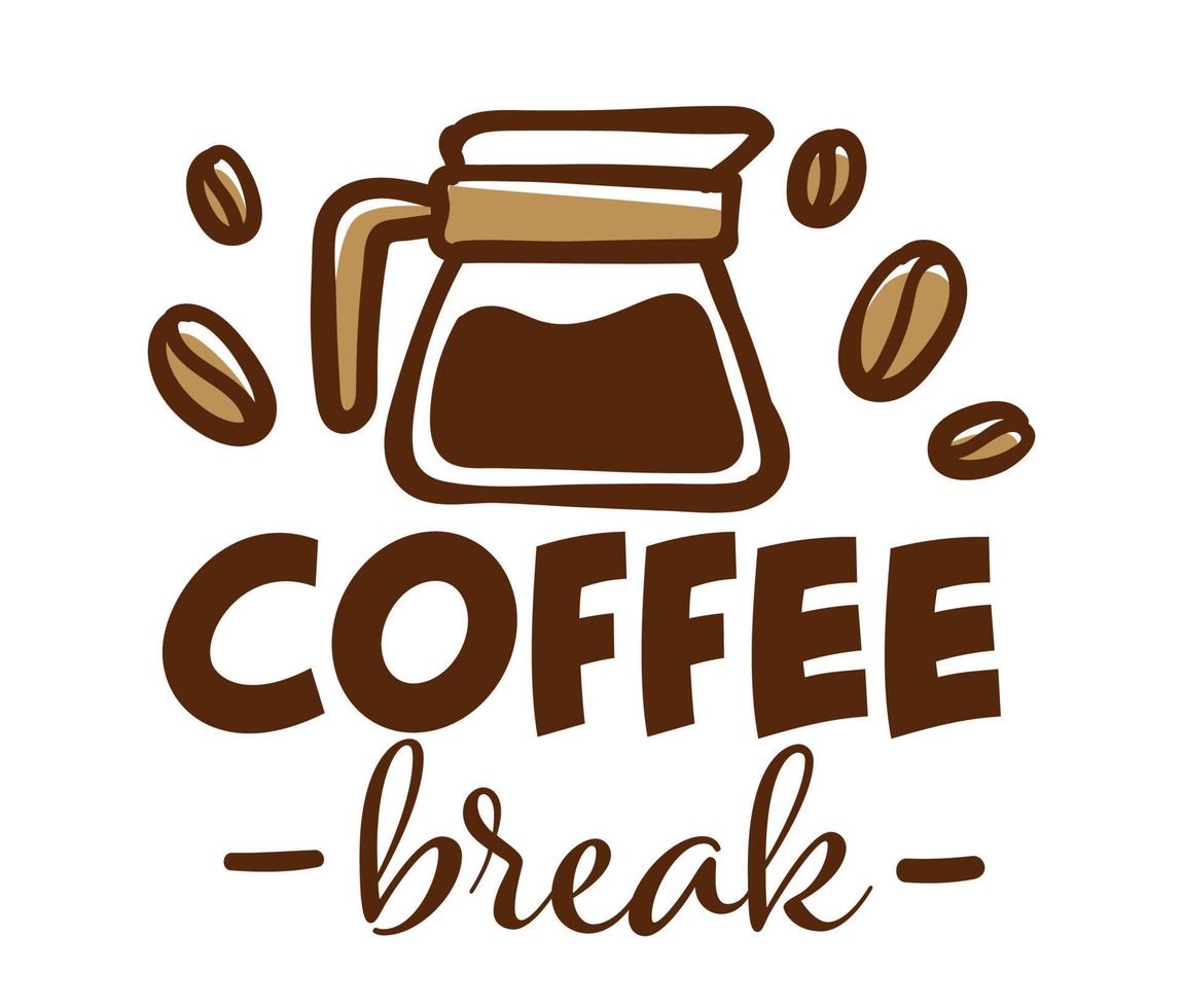Coffee break, shop with warm beverages emblem vector