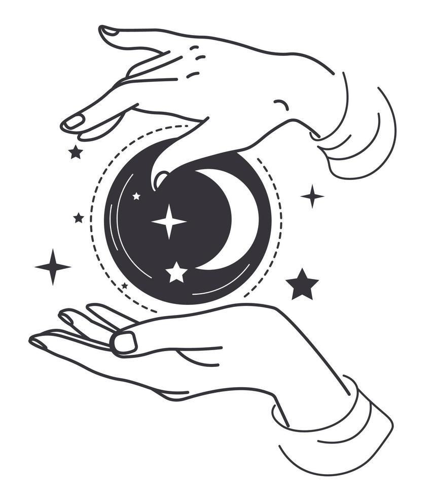Hands with witch bauble future telling witchcraft vector