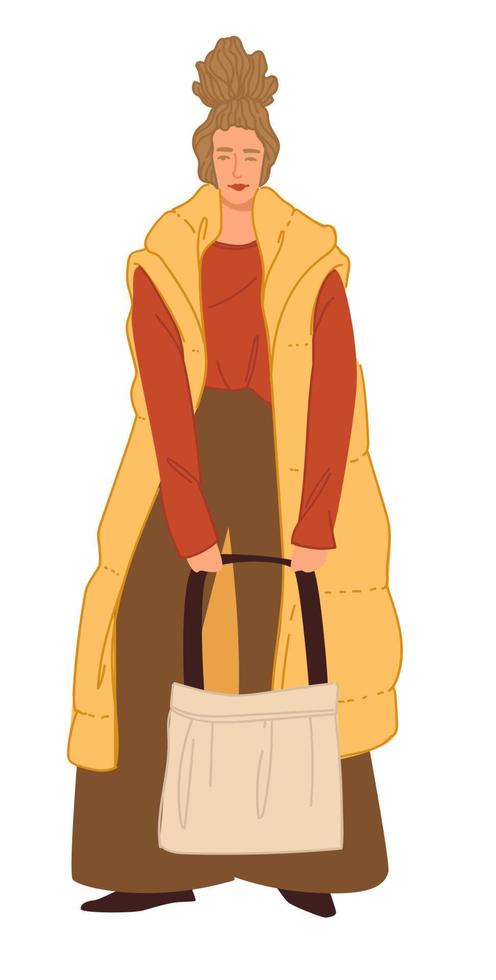 Fashion model presenting winter clothes style vector