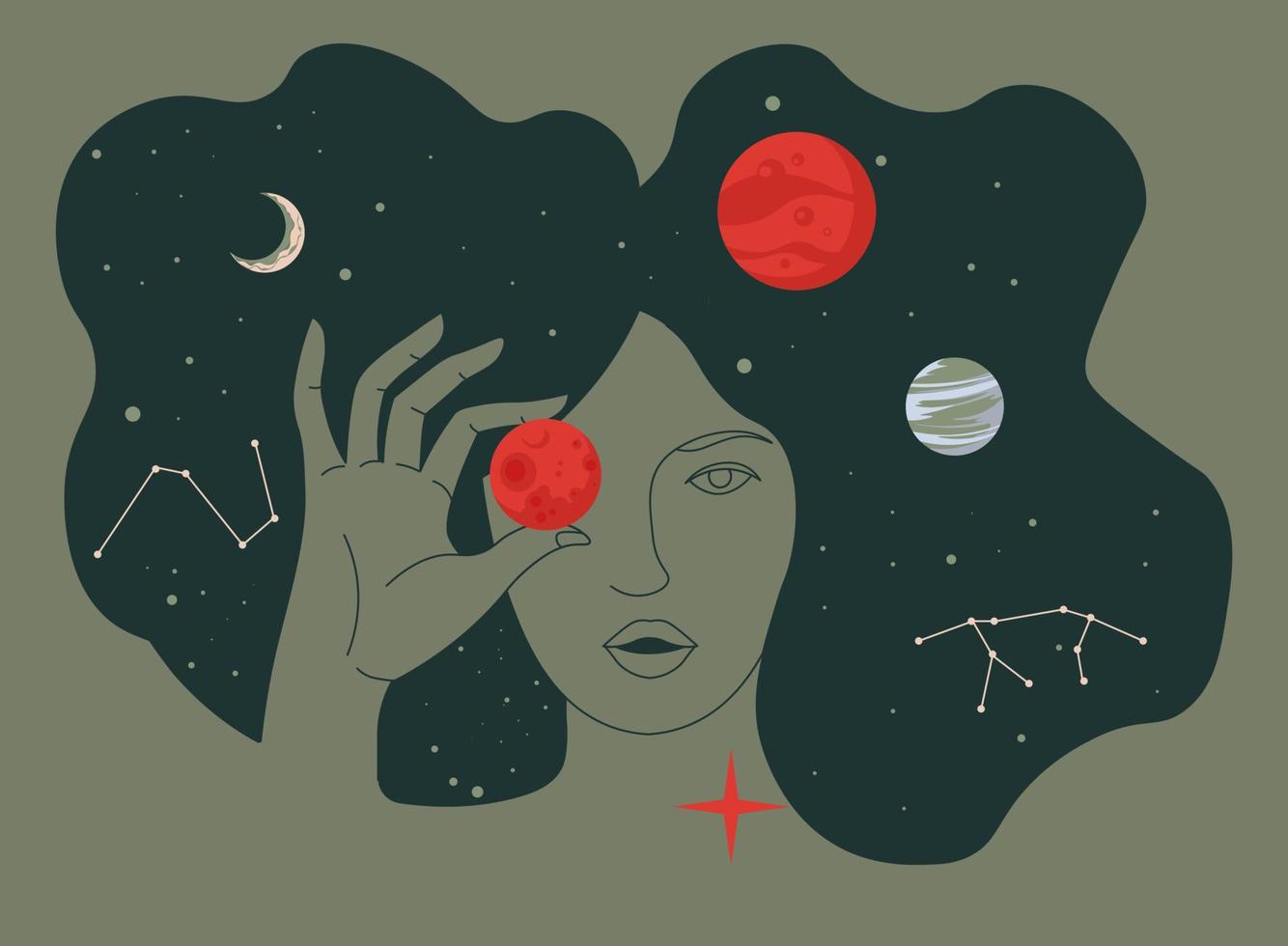 Woman portrait with planets in outer space cosmos vector