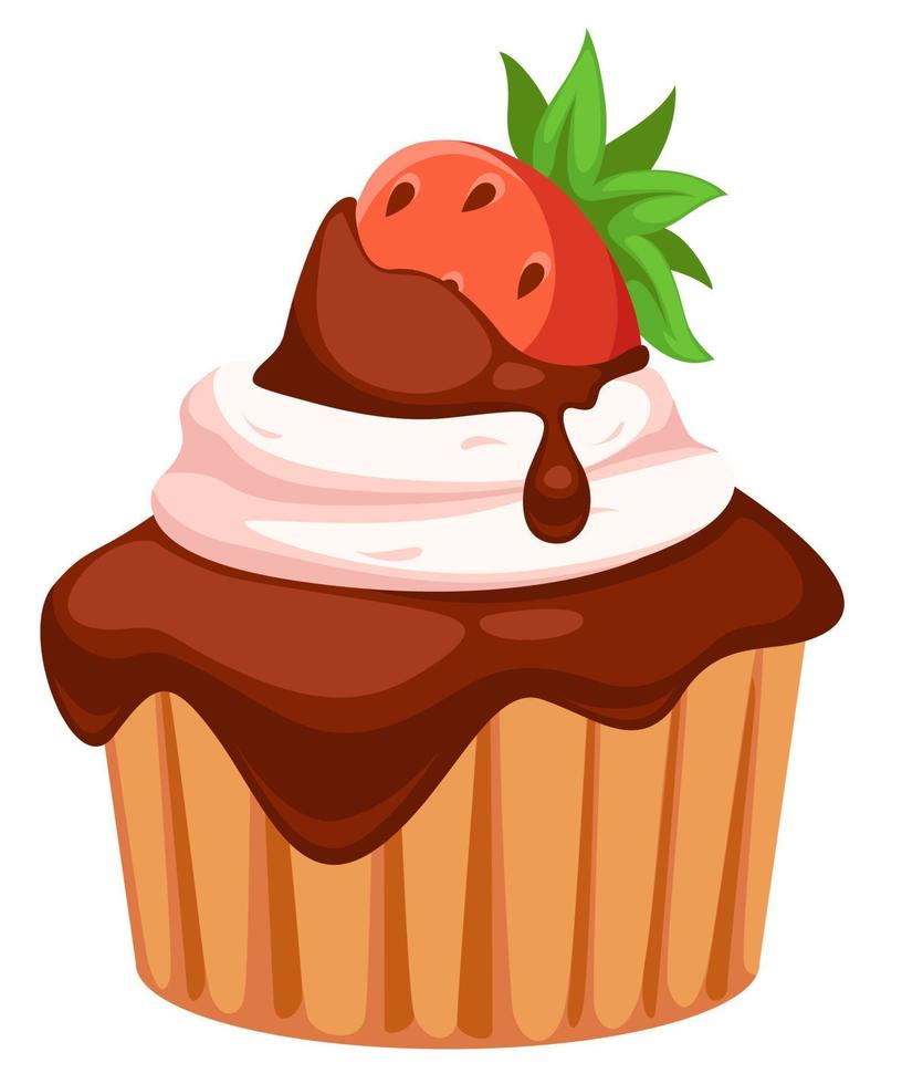 Cupcake or small cake with strawberry and choco vector