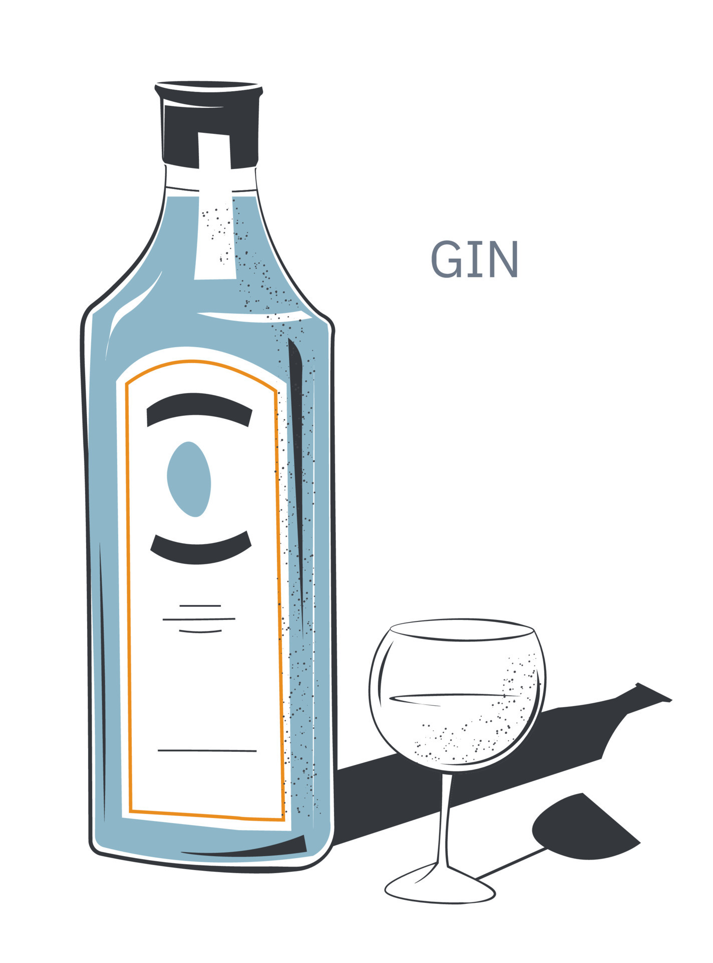Dry gin in bottle with label, glass with drink 19498591 Vector Art at