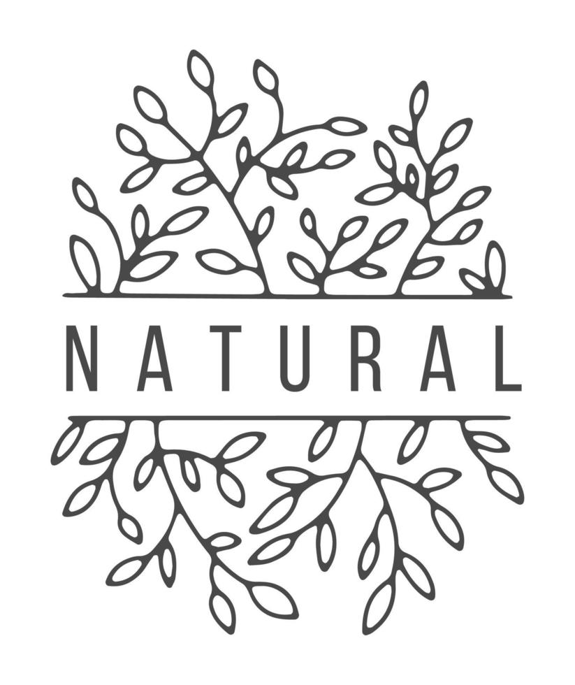 Natural label with lush flora and branches vector
