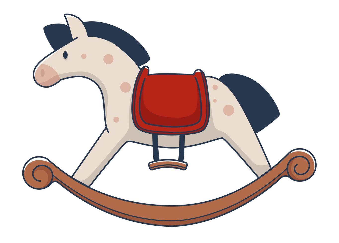 Pony o caballo de peluche con base de madera para mecerse vector