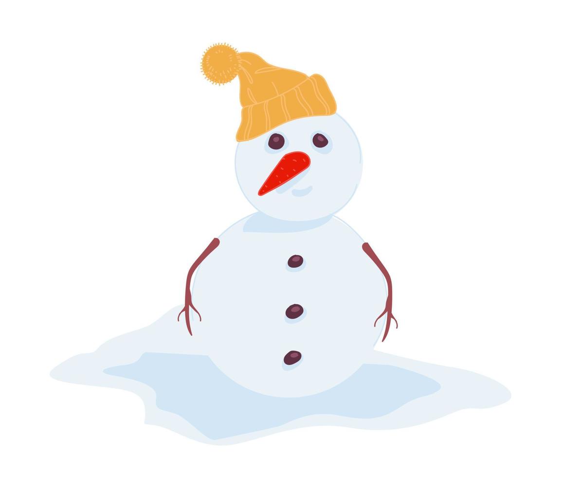 Snowman wearing knitted warm hat winter character vector