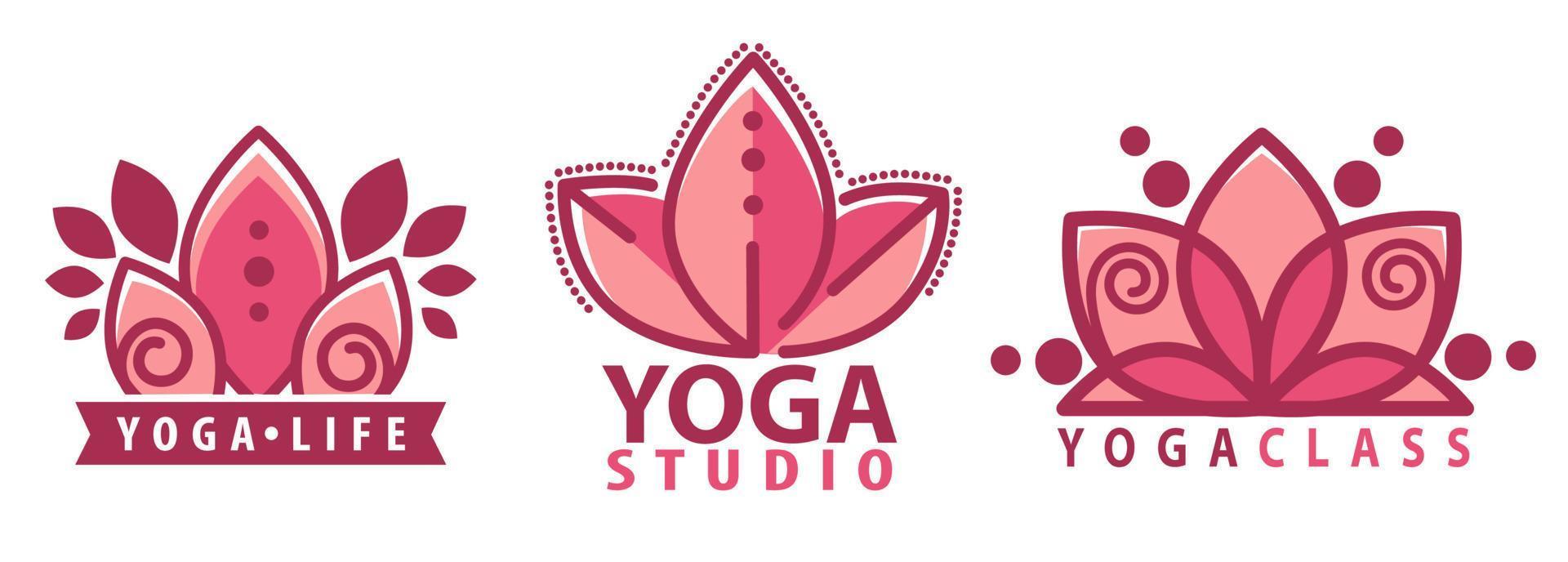 estudio de yoga, logotipo de inscripción de flor de loto vector