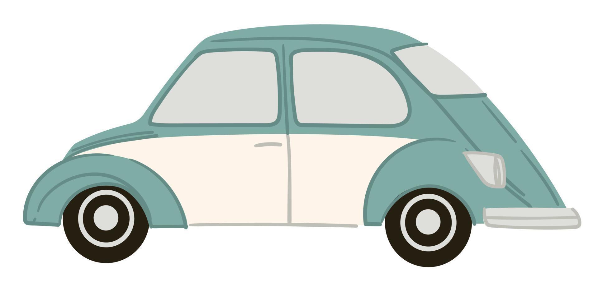 Retro mini car, vintage ecological transportation vector