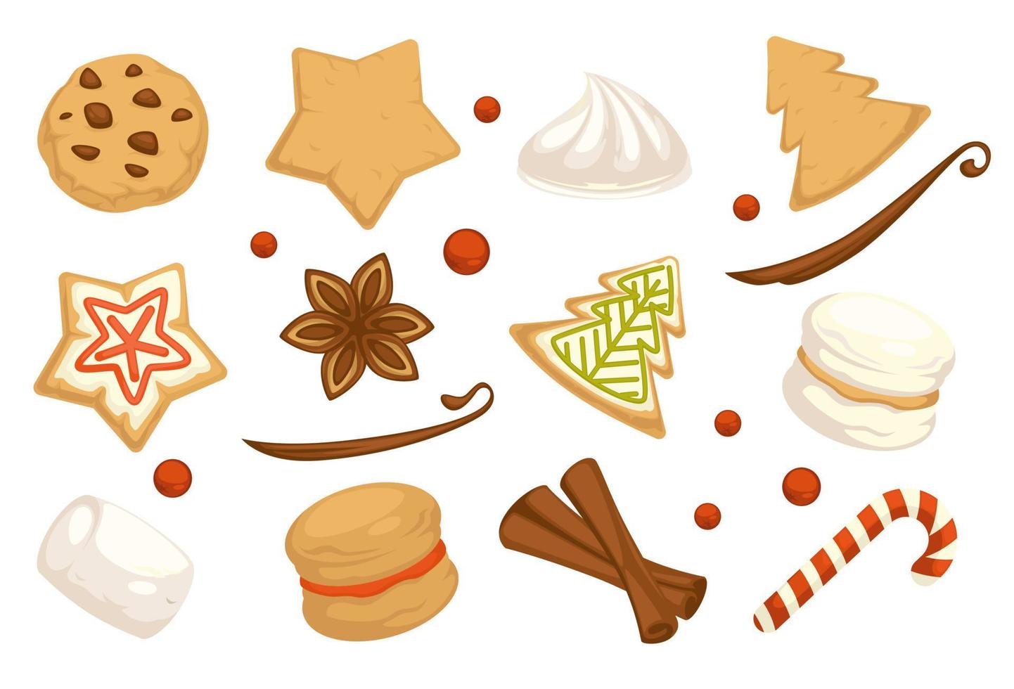Xmas sweets and traditional gingerbread cookies vector