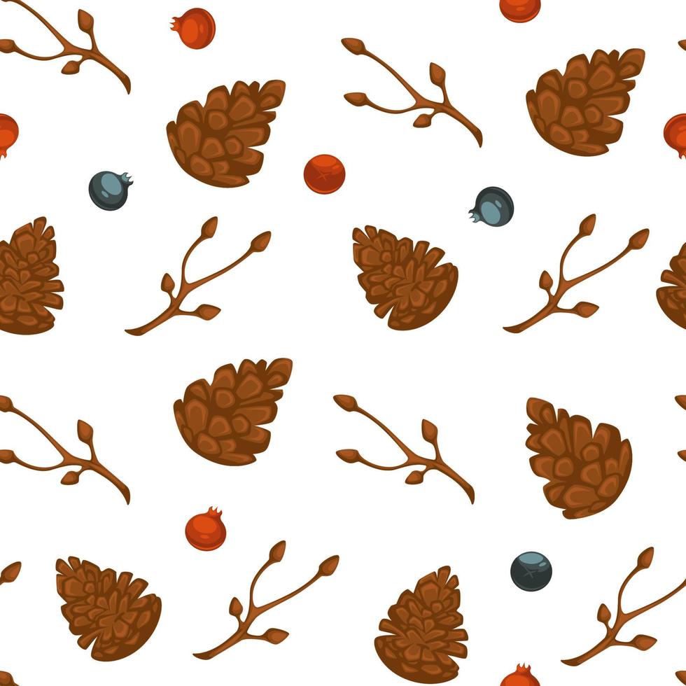 Pine cones and berries seamless pattern vector