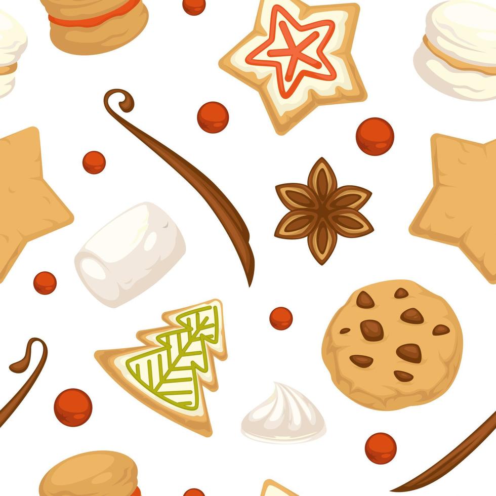 Christmas gingerbread cookies and pastry pattern vector