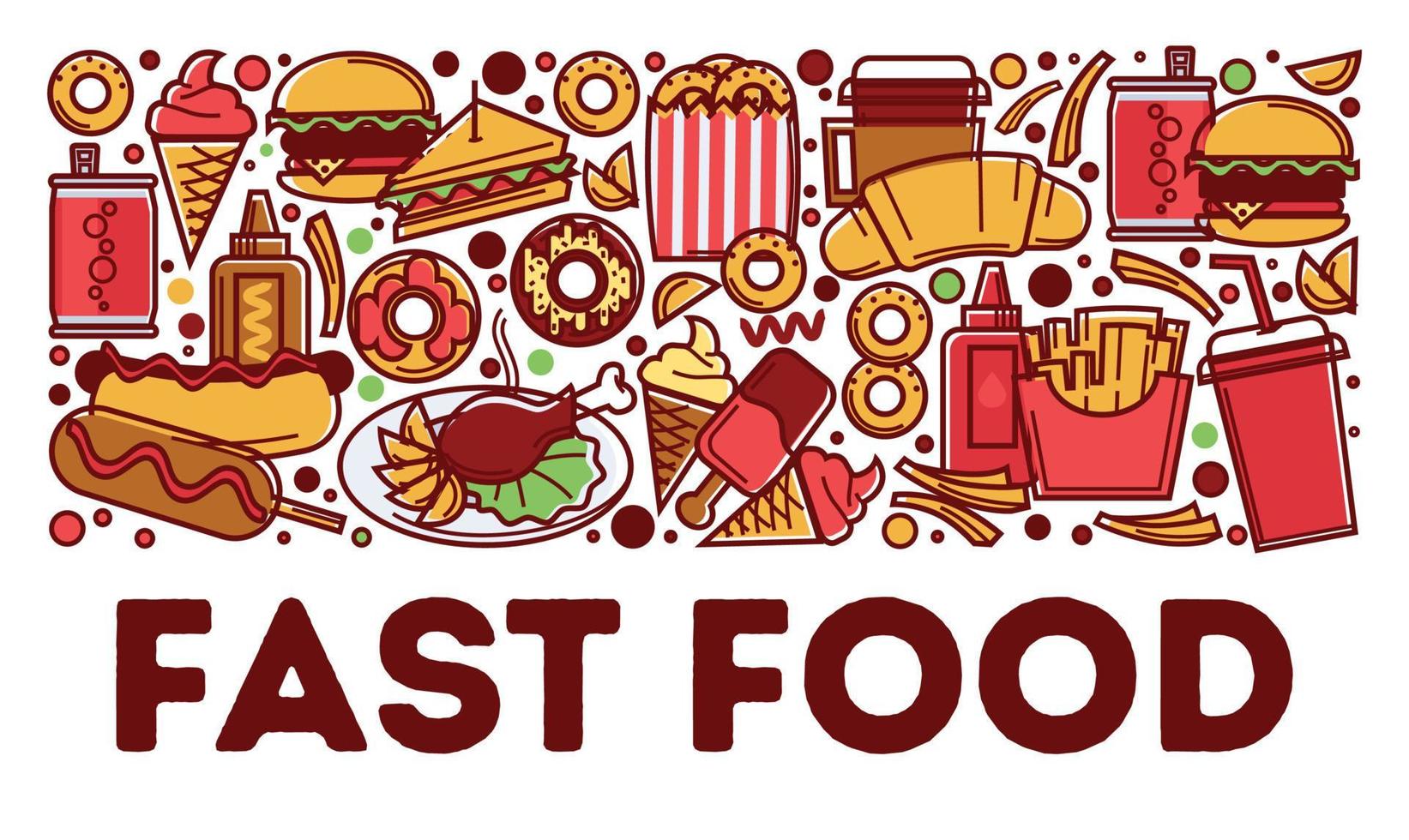 Fast food dishes and drinks, snacks and beverages vector