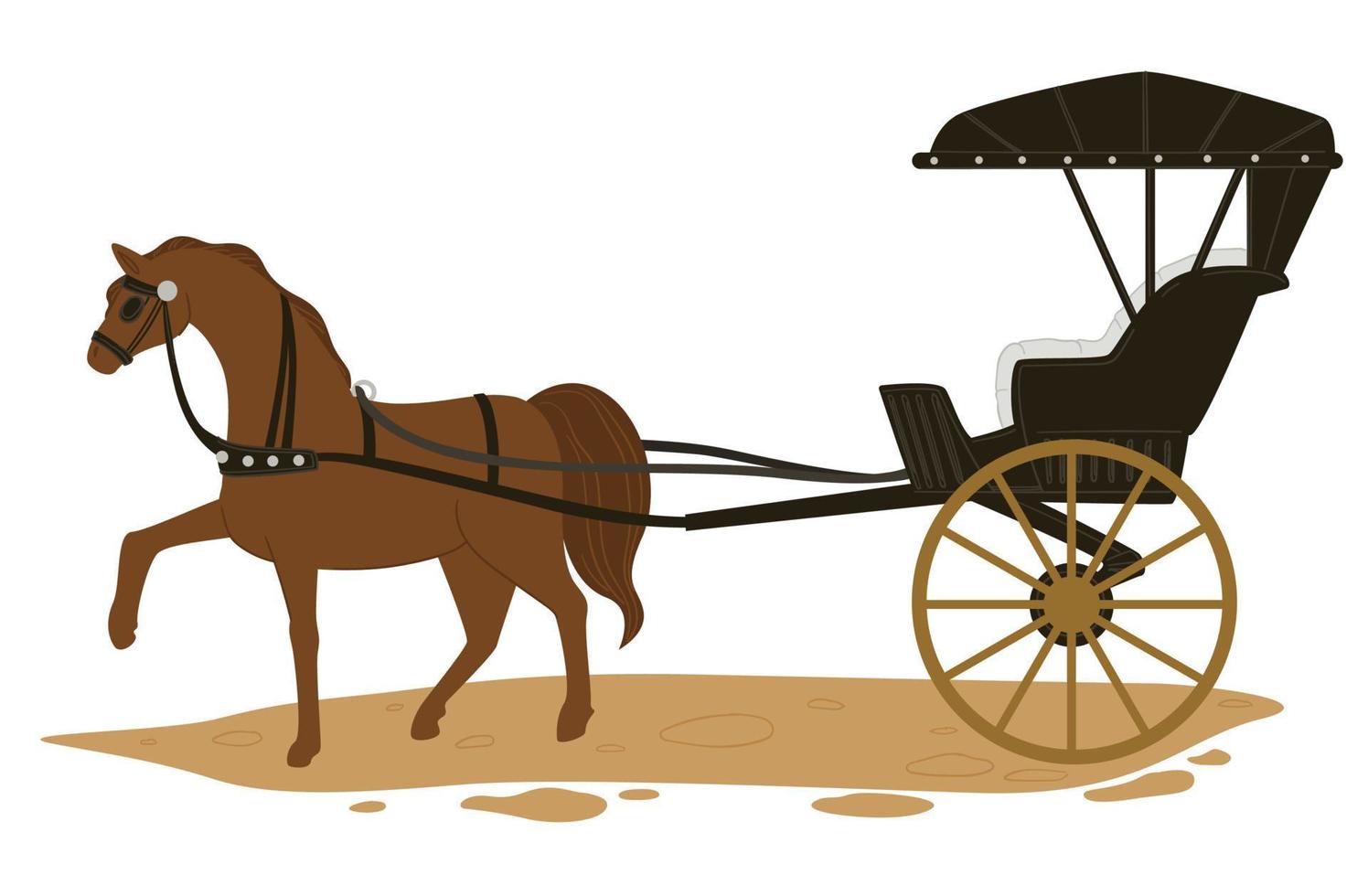 Horse pulling carriage, transport in old times vector