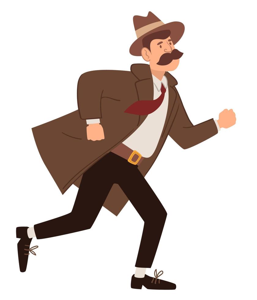 Vintage detective from past, running man vector