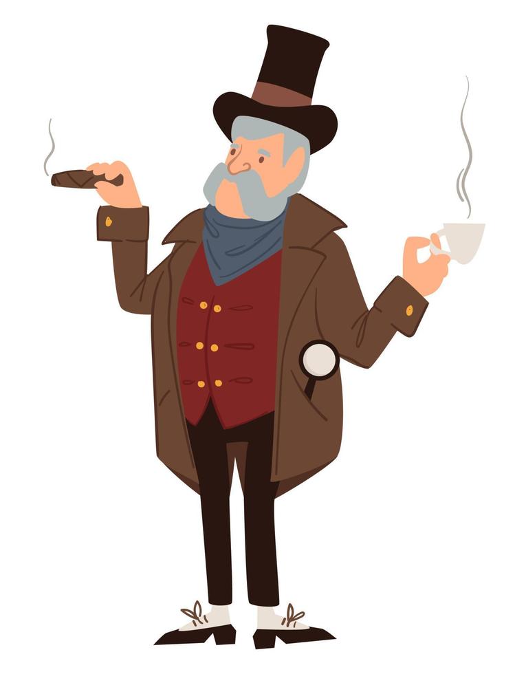 Gentleman smoking cigar and drinking coffee vector