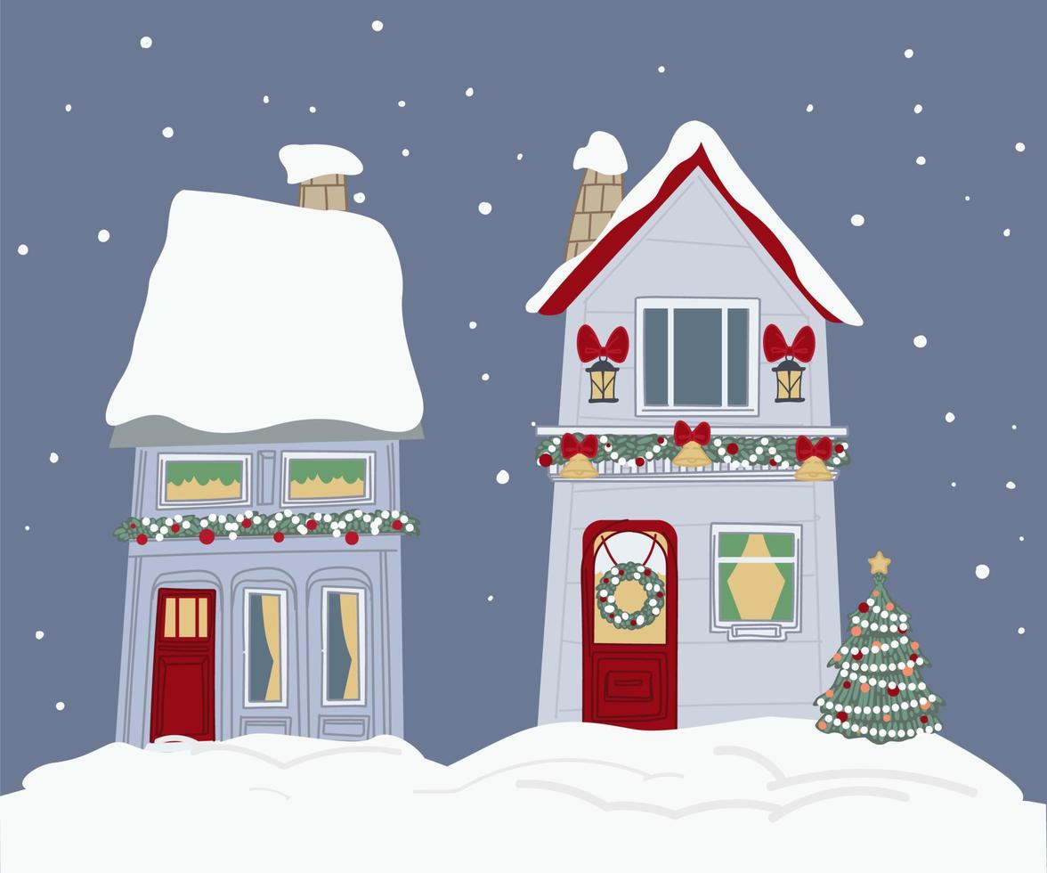 House with xmas branches, decor and wreaths vector