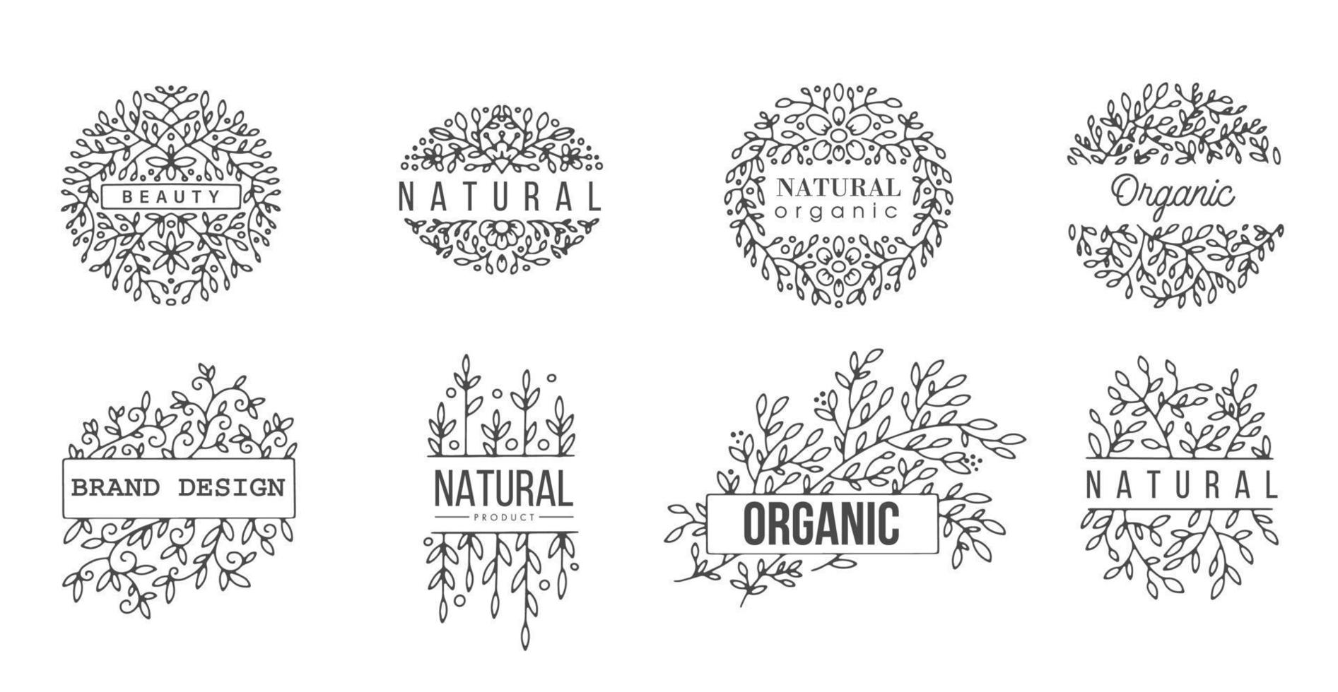 Floral logotypes, ecologically friendly brand vector