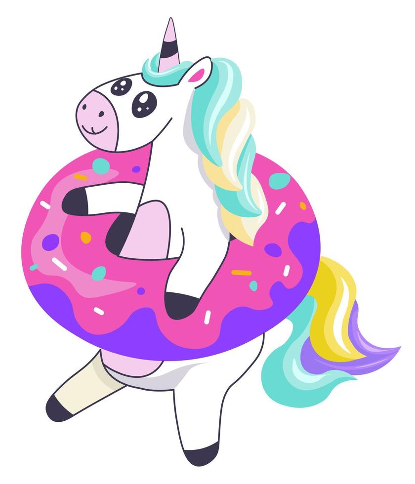 Unicorn in donut circle, inflatable balloon vector