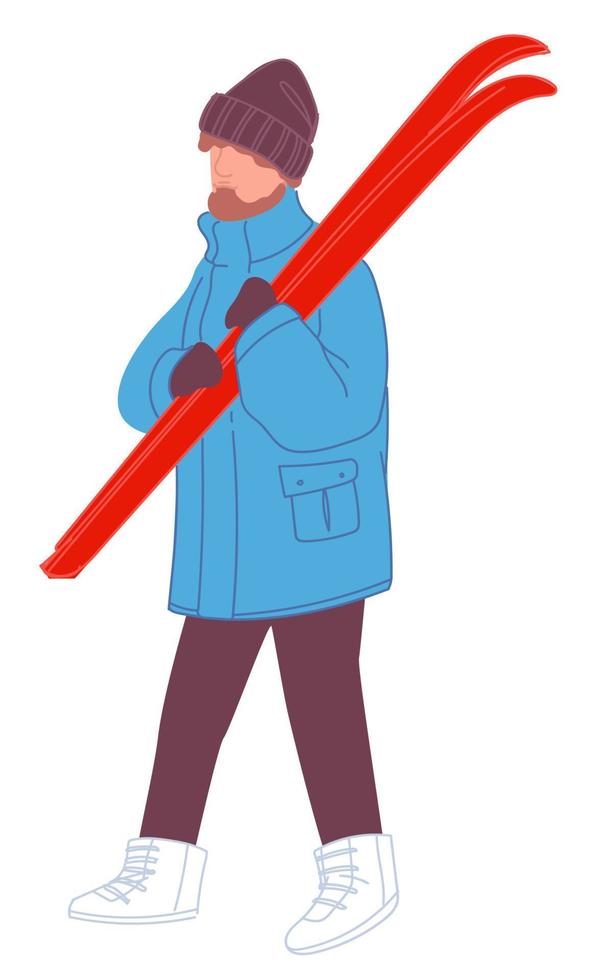 Male character with skiing equipment for sports vector