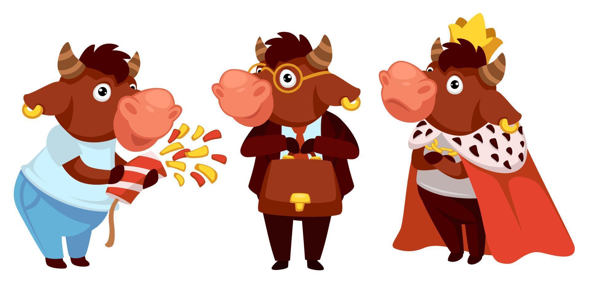 Bull celebrating holiday, wearing king costume vector