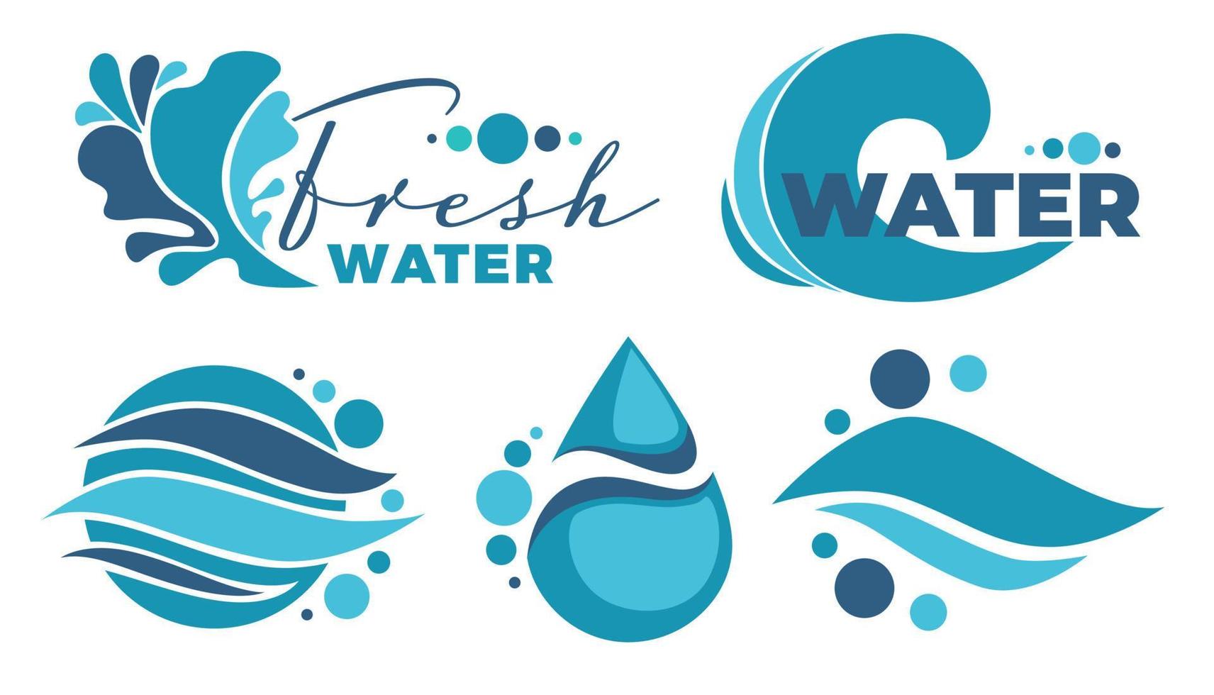 Fresh water labels with drops and waves vector