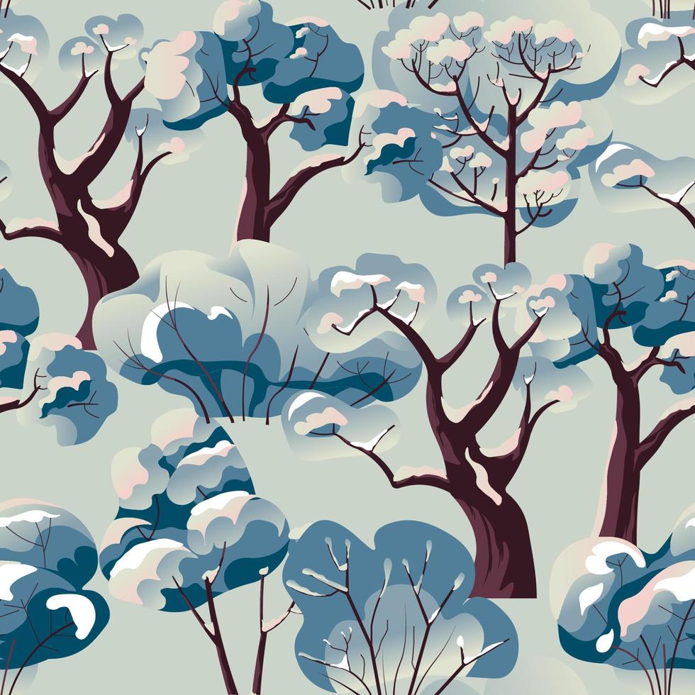 Bushes trees branches covered with snow pattern vector