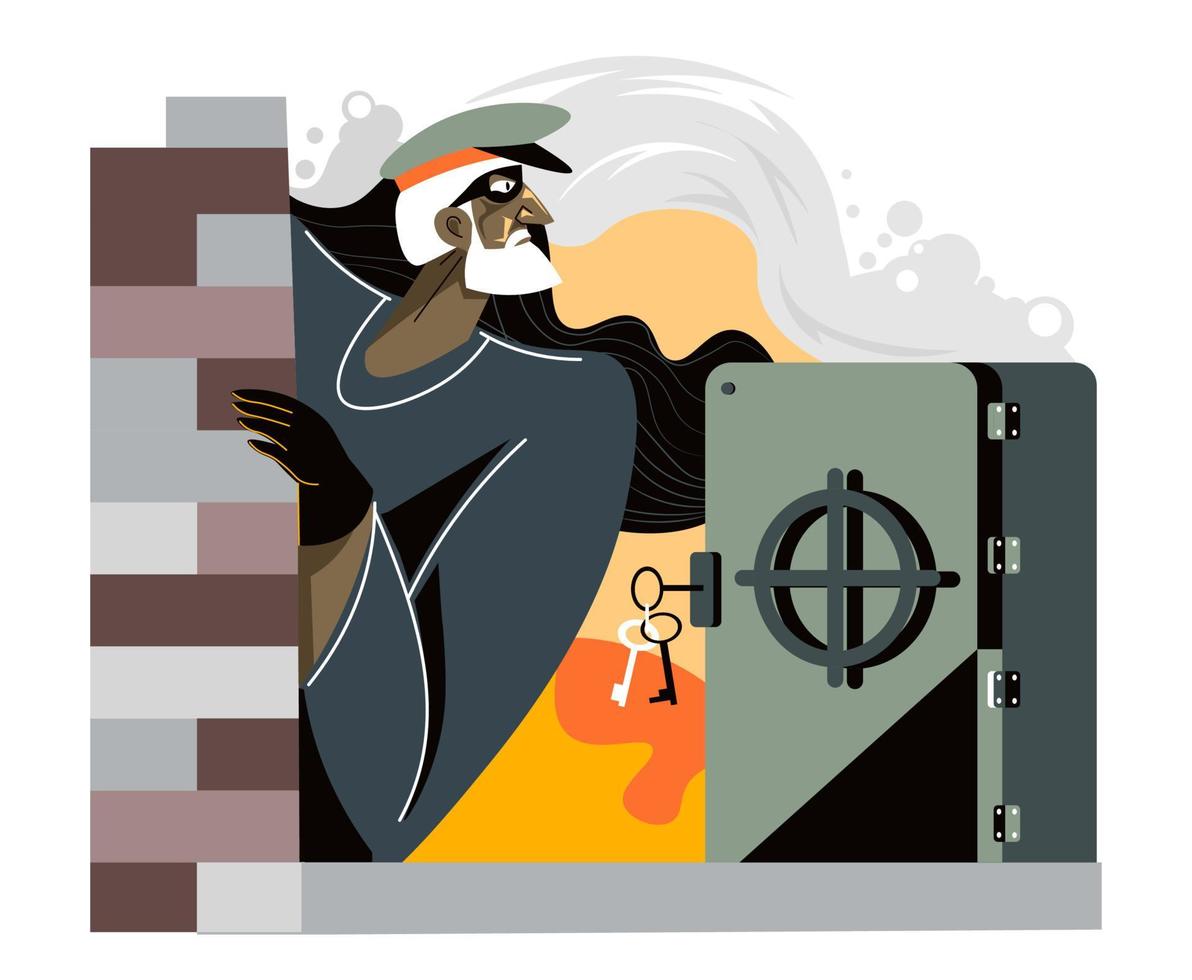 Bank robbery by talented robber breaking strongbox vector