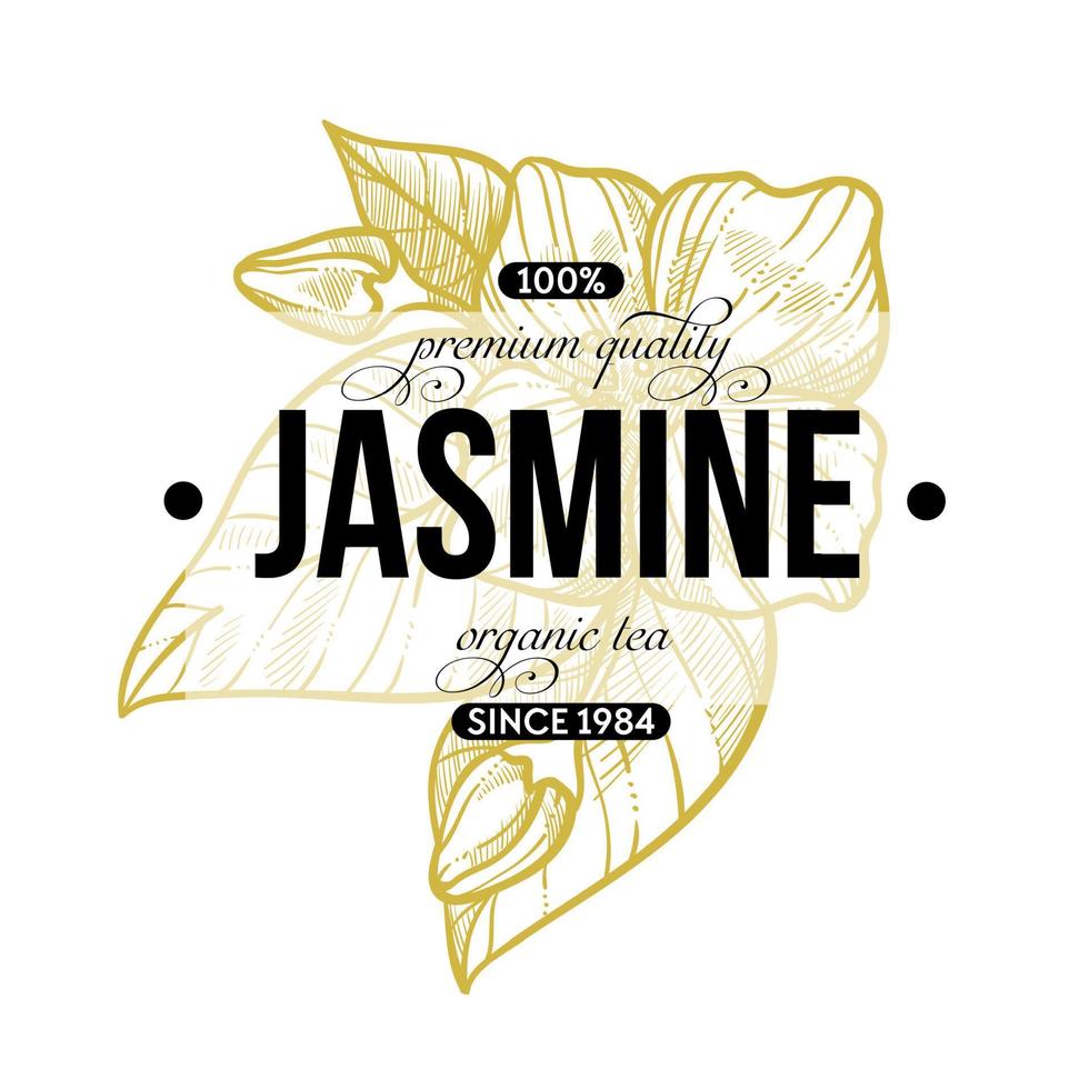 Jasmine premium quality organic tea retro label vector