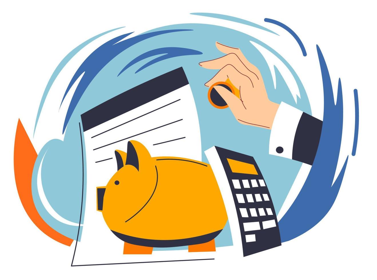 Businessman saving money in piggy bank vector