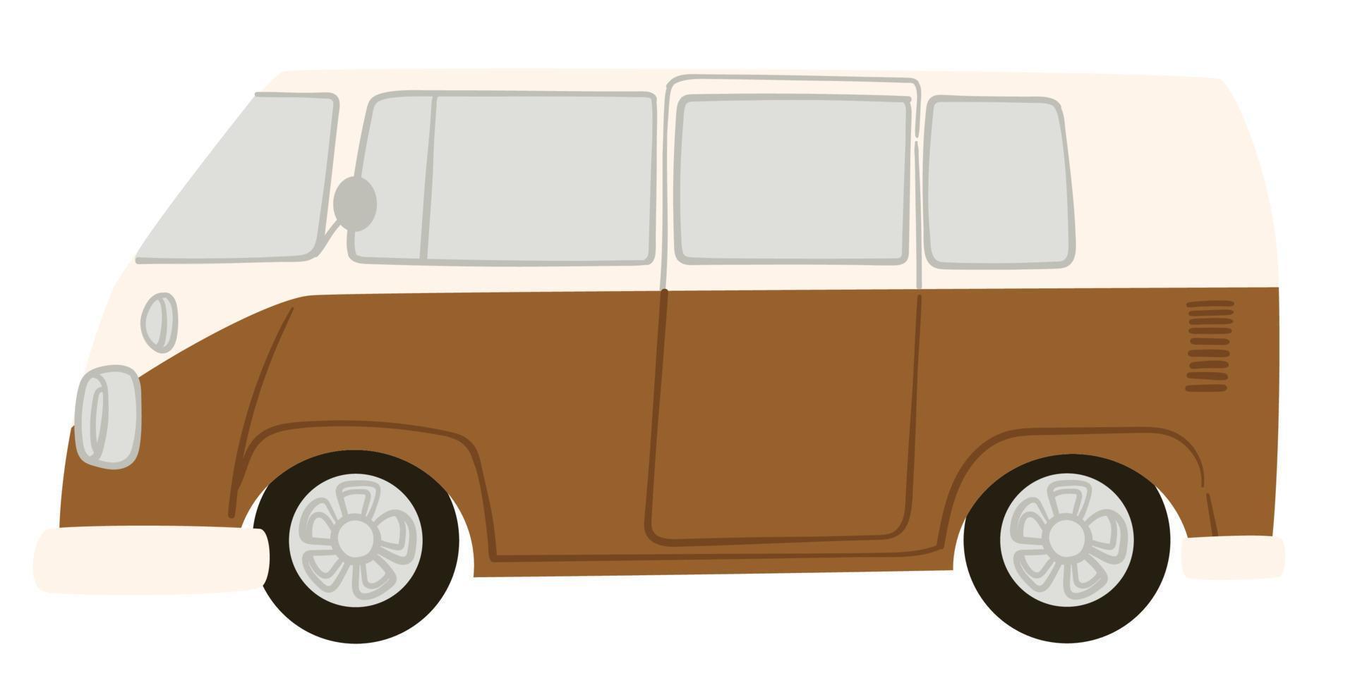 Retro van can, traveling on pickup caravan vector