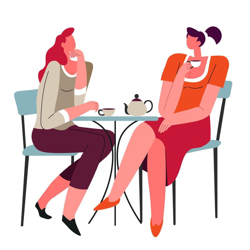 personajes femeninos bebiendo café o té y hablando vector