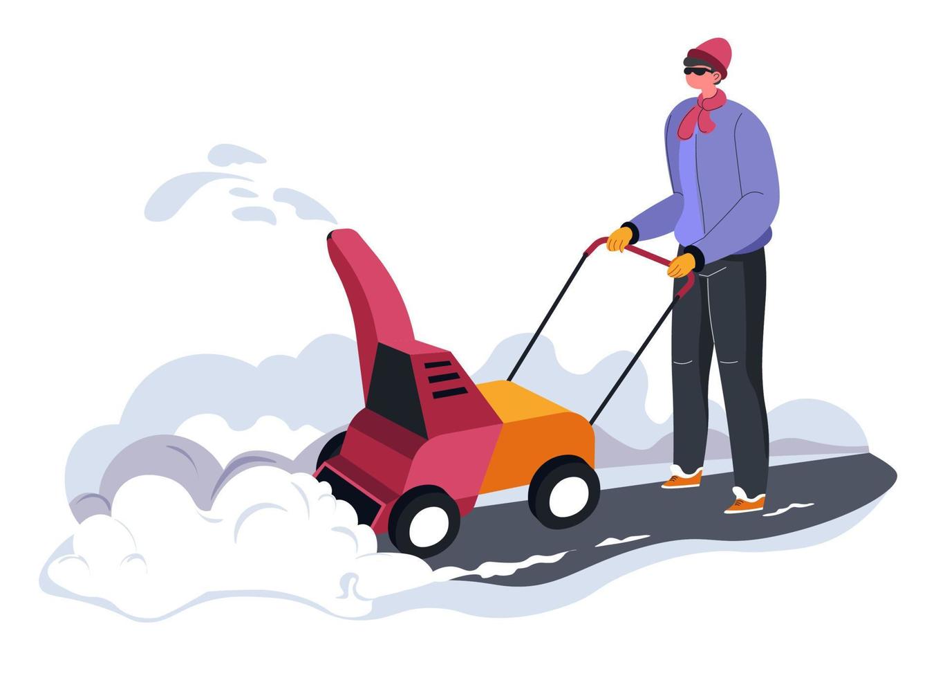 persona limpiando nieve afuera con ayuda de una máquina vector