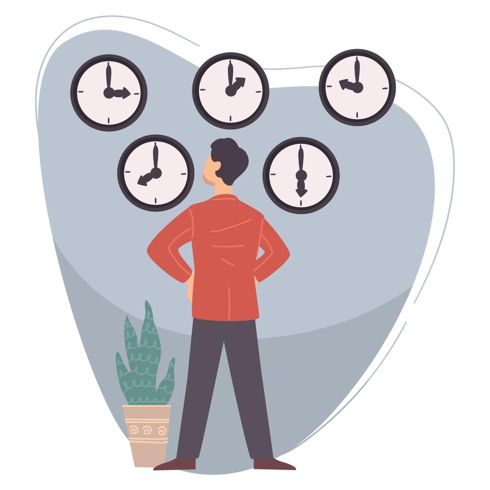 Time management in business man looking at watches vector