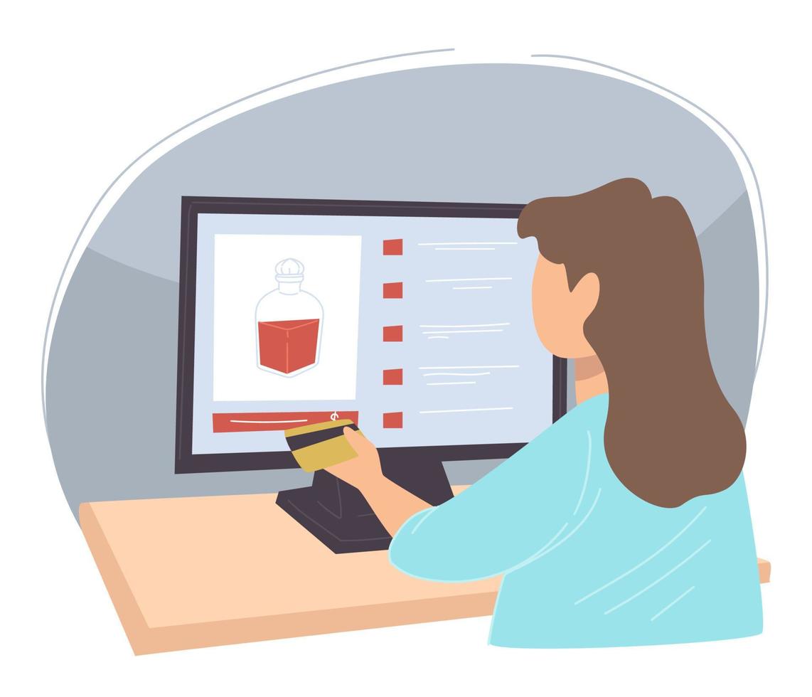 Woman buying alcohol online in website vector