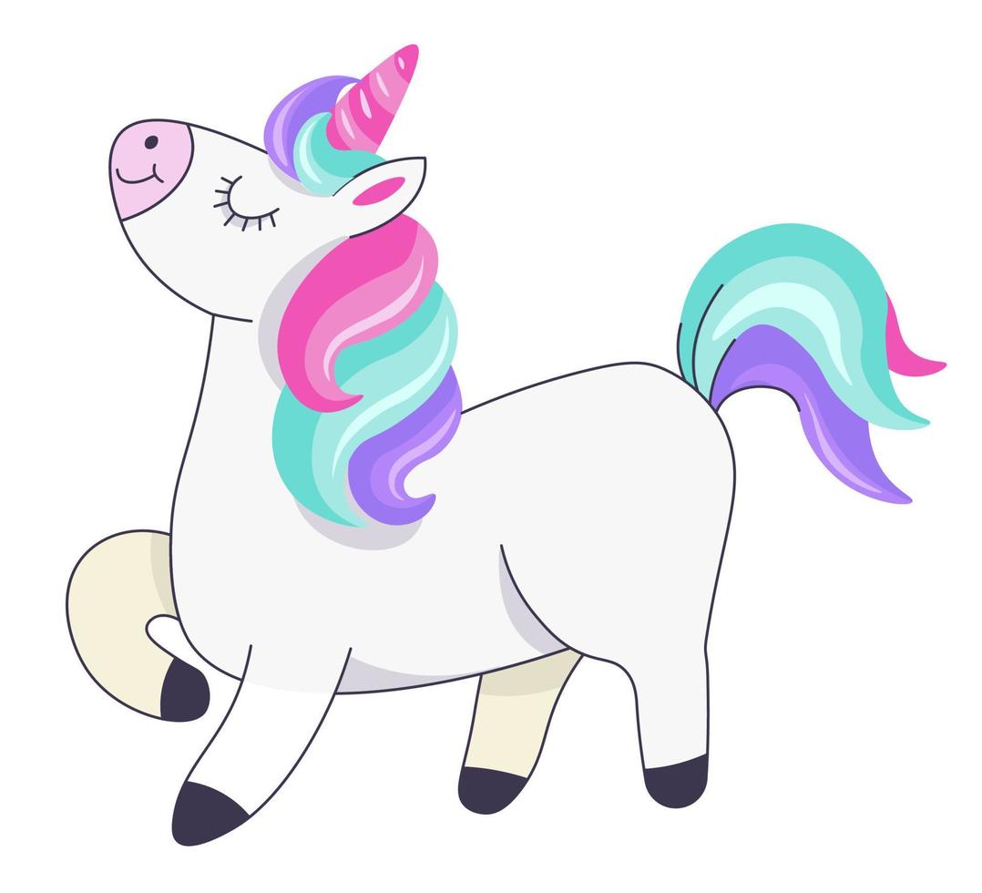 Proud unicorn walking with head up, animal vector