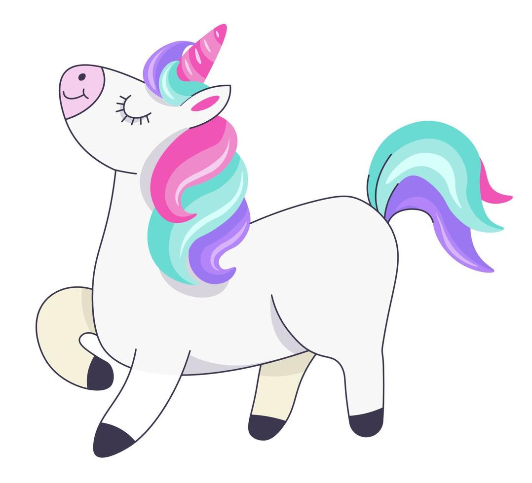 Proud unicorn walking with head up, animal vector