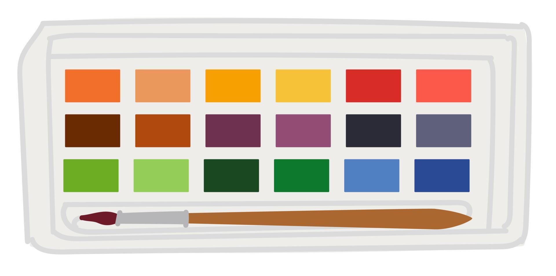 Palette of multicolored paints with brush vector