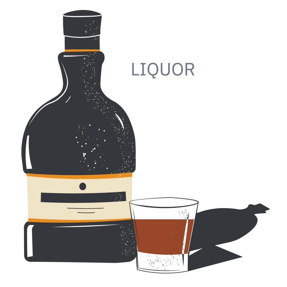 Liquor sweet alcoholic beverage bottle and shot vector