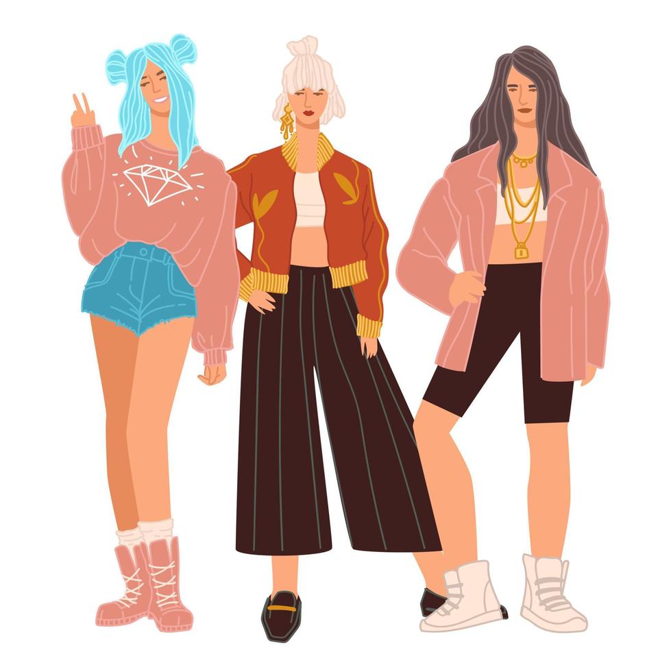 Modern and stylish teenager girls company vector